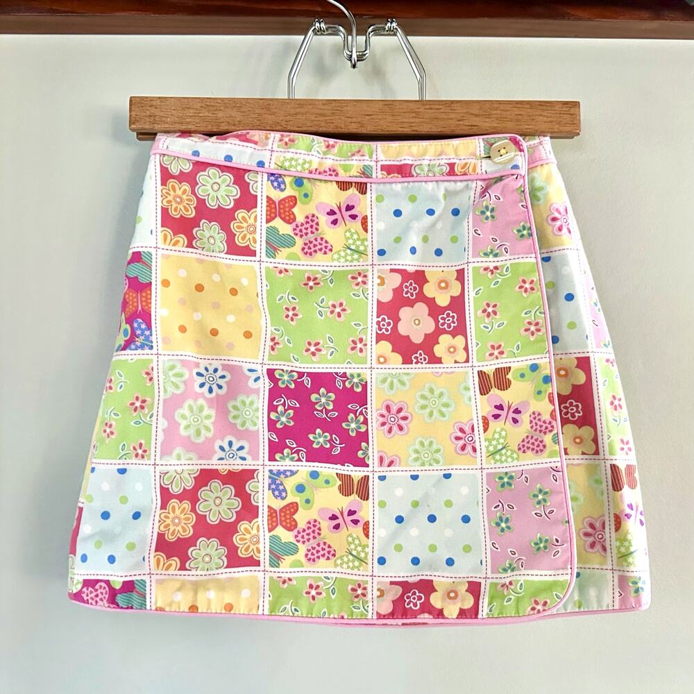 Vintage Talbots Kids Girls Size 4 Patchwork Floral Wrap Skirt Y2K